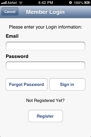 iPhone App Login Screen