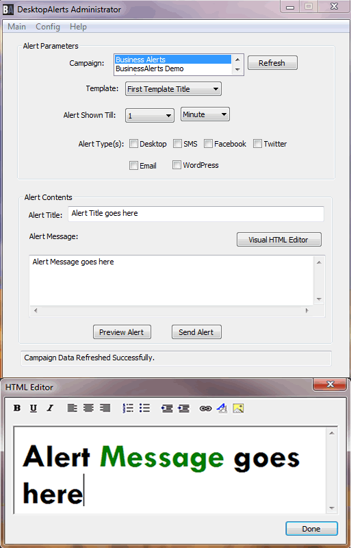 Desktop Alert Administrator software for sending Notification Alert
